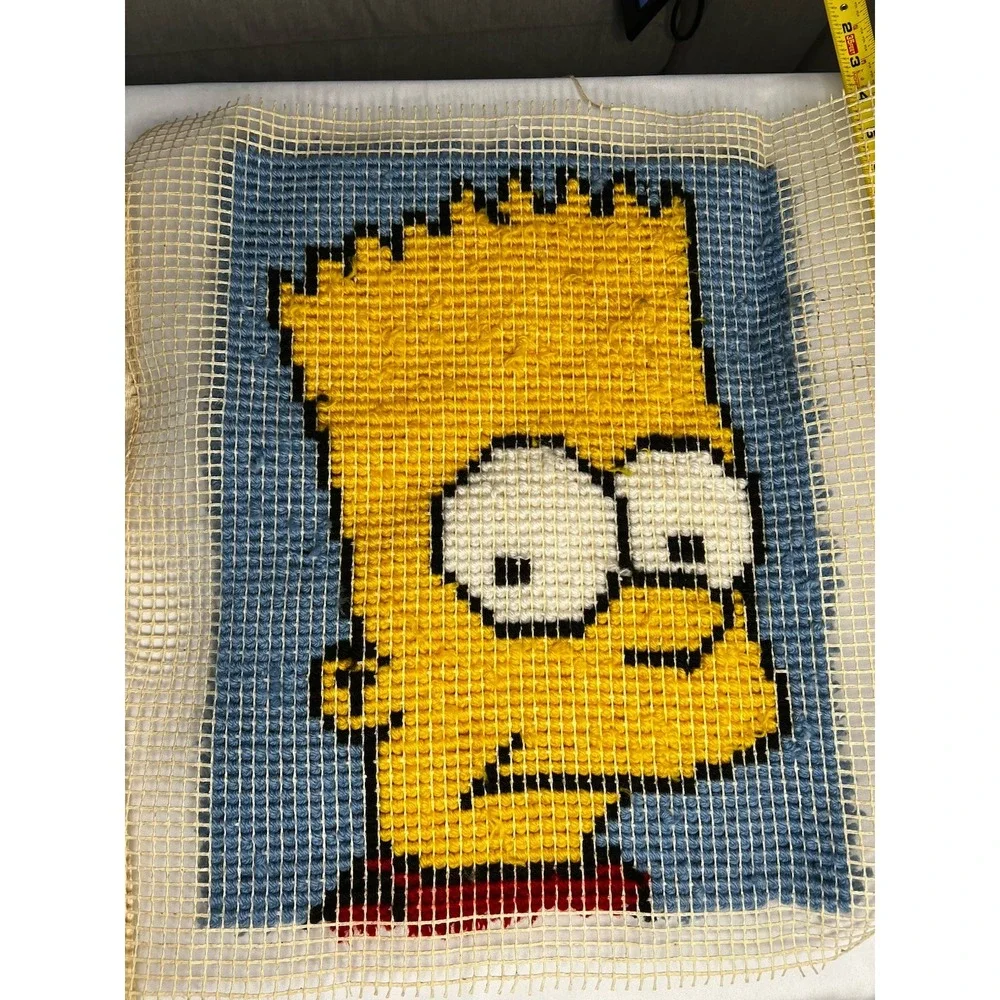 Bart Simpson Latch Hook Rug Wall Hangings Lot of 2 Handmade Football‎ Simpsons